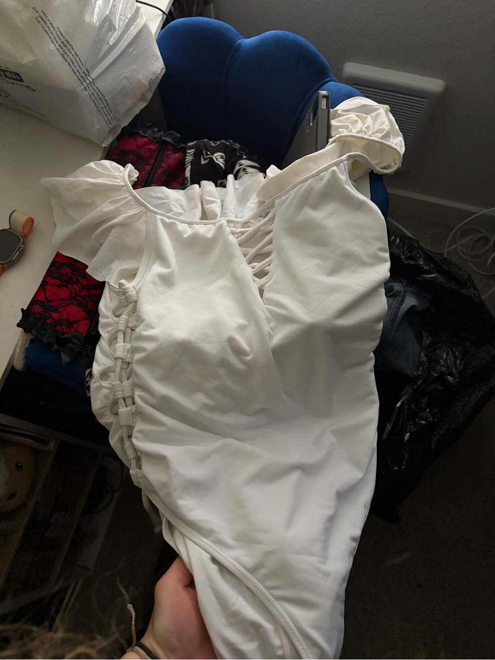 Rue21 White One-Piece Swimwear with Side Lace-Up Detail